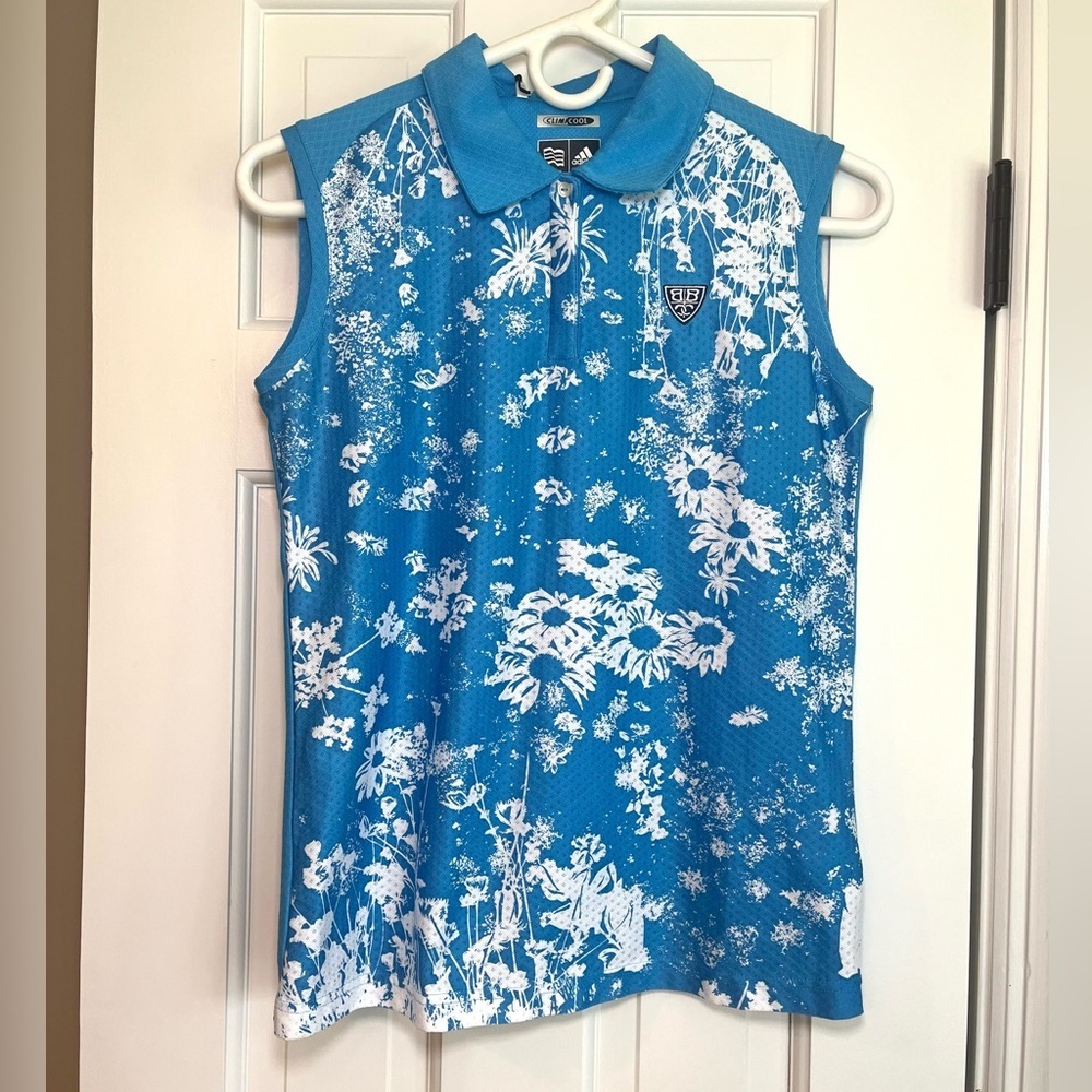 NWT XL Adidas Girls Blue and White Sleeveless Polo Tank Top